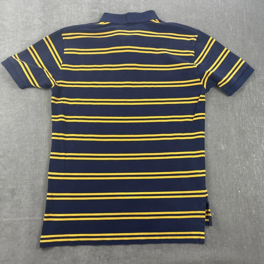 Polo Ralph Lauren Mens M Navy Yellow Striped Short Sleeve Pique‎ Polo Shirt